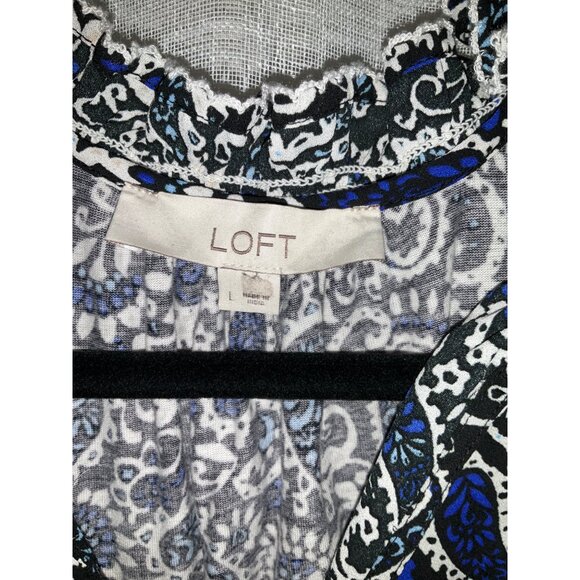 Loft Sleeveless Paisley Print Blouse Top L Black/Blue Polyester NWOT - Picture 2 of 5